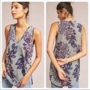 Anthropologie t.la Floral Print Tank Top Gray/Purple Size XS